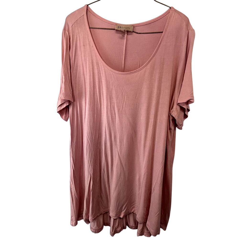 SKU2229 Philosophy Republic Clothing Women 2X Pink Hi-Lo Short Sleeve Top